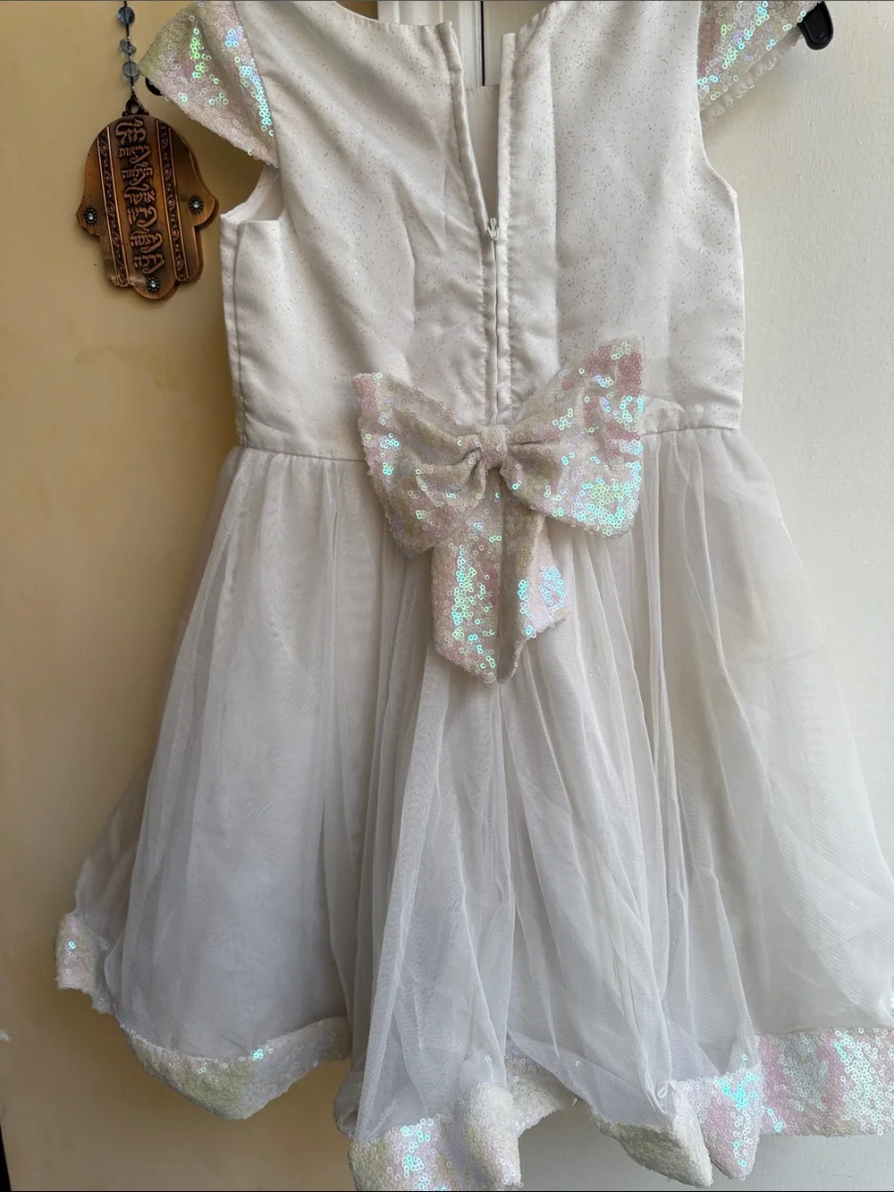 Rare Editions Ivory Iridescent Sequin Tulle Dress